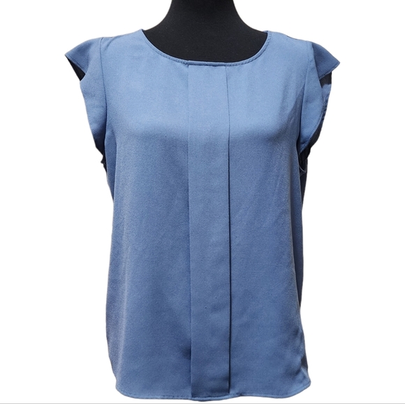 Tahari ASL Pleated Flutter-Sleeve Blue Blouse - Picture 1 of 10